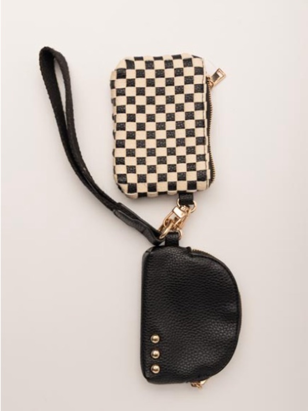 Boutique Wonderlust Black & Cream Checker Wristlet Duo